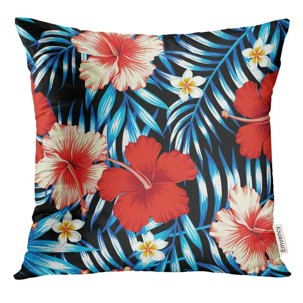 Pillow Decorative Throw Hibiscus Collage Turquoise Shades 